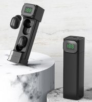 Design bluetooth fülhallgató, töltőtokkal, digitális kijelzővel